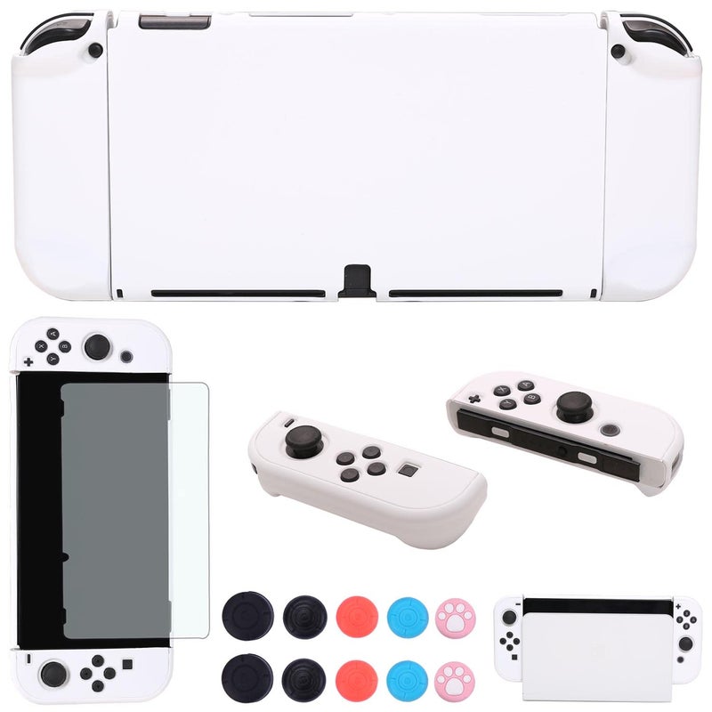 COMCOOL Dockable Case for Nintendo Switch OLED 2021 - Cute Protective Cover Accessories for Nintendo Switch OLED and Joy-Con Controller with Screen Protector Thumb Grips - White - Image 1